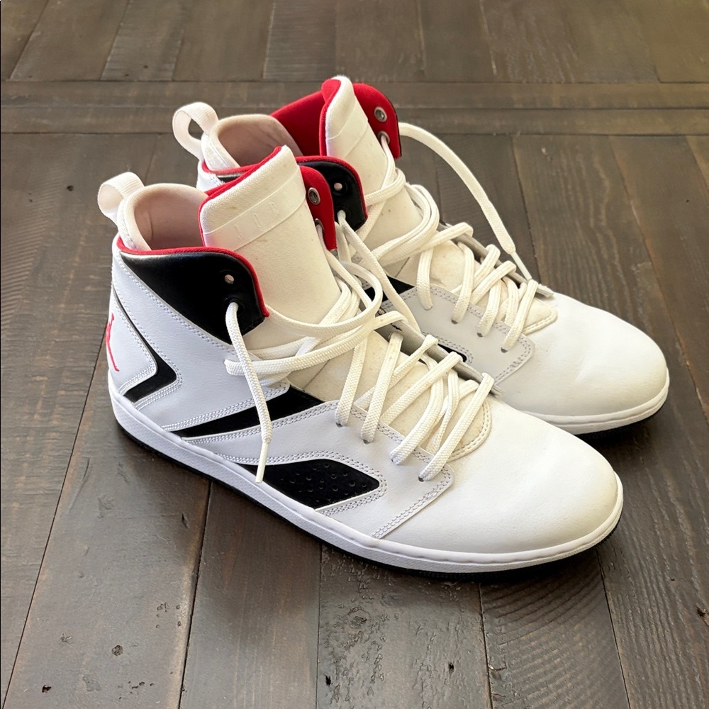 White High-Top Sneakers with Black & Red Accents Air Jordan Flight